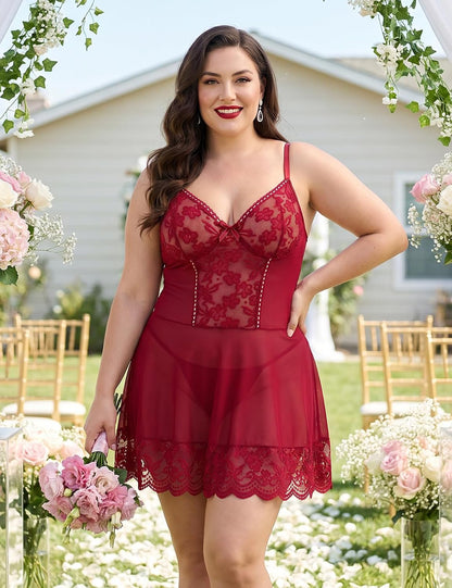 Burgundy Plus Size Lace Babydoll detail