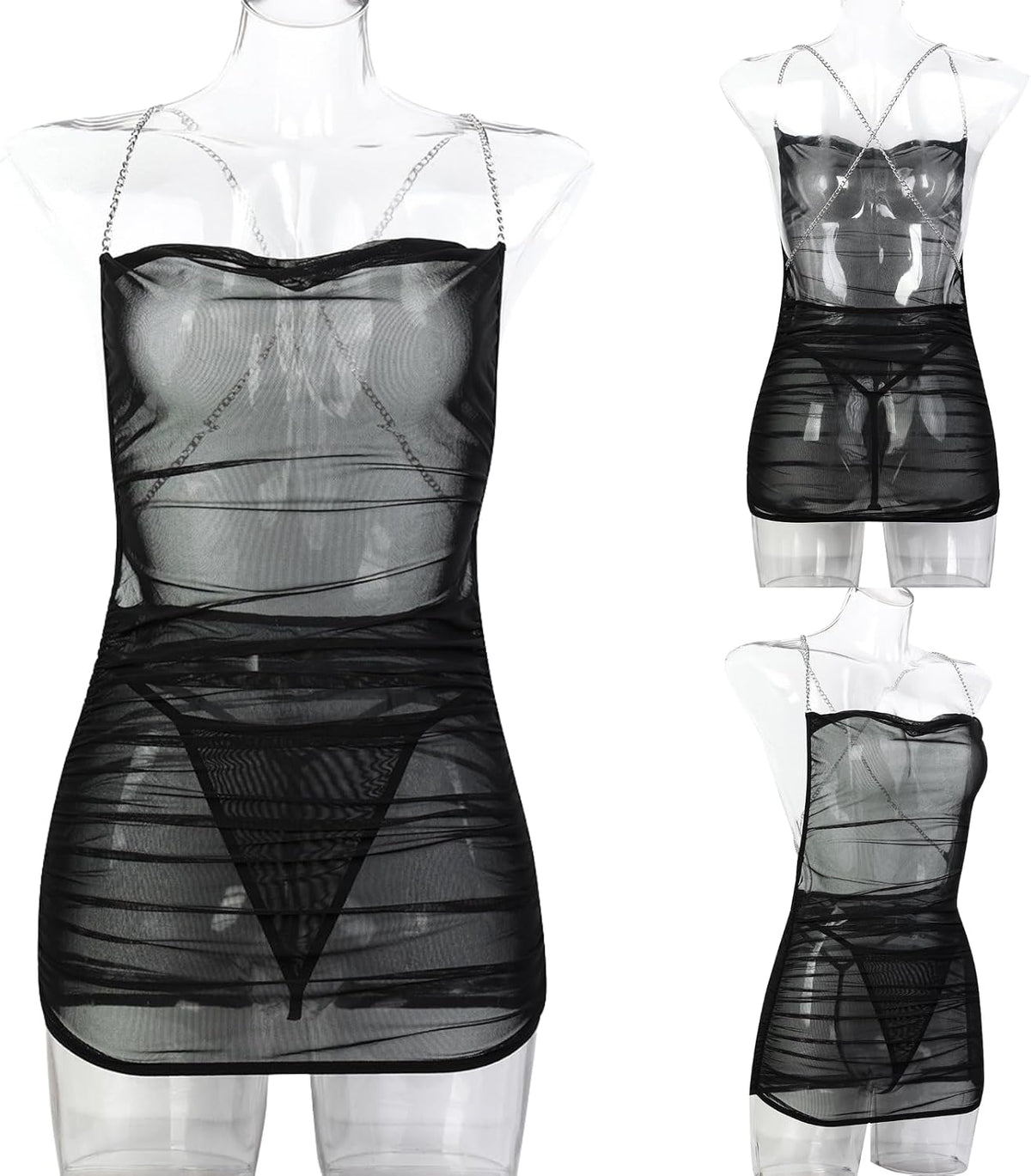 Black Sheer Mesh Mini Dress detail