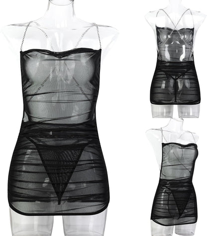 Black Sheer Mesh Mini Dress detail