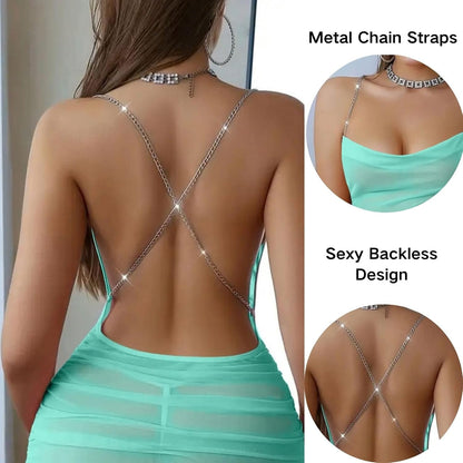 Green Sheer Mesh Mini Dress detail