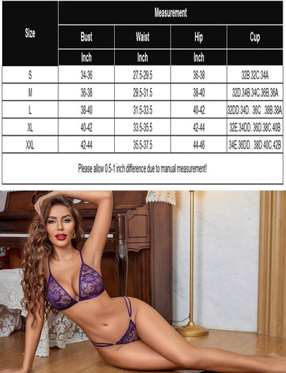Lace Bra & Thong Set size chart