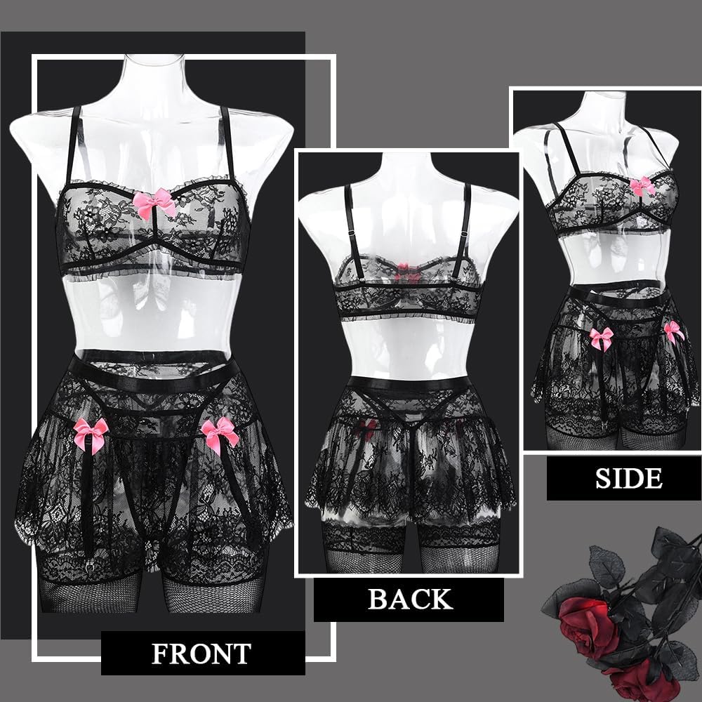 Black Lace Garter Lingerie Set detail