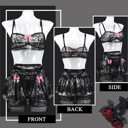 Black Lace Garter Lingerie Set detail