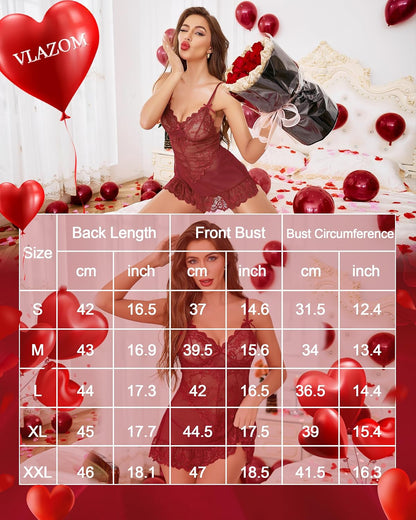Lace mesh chemise babydoll with G-string in Wine Red