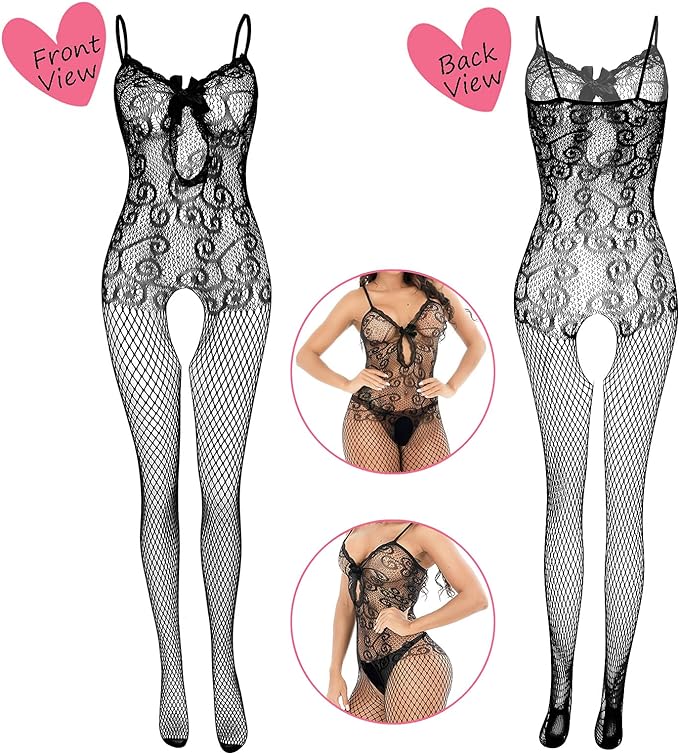 Fishnet Lingerie for Women Fishnet Bodysuit Lace Bodysuits Sexy Babydoll Nightwear (4 Pack)