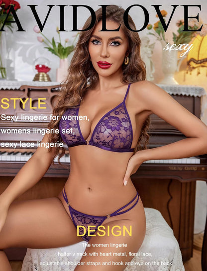 Purple Lace Bra & Thong Set detail