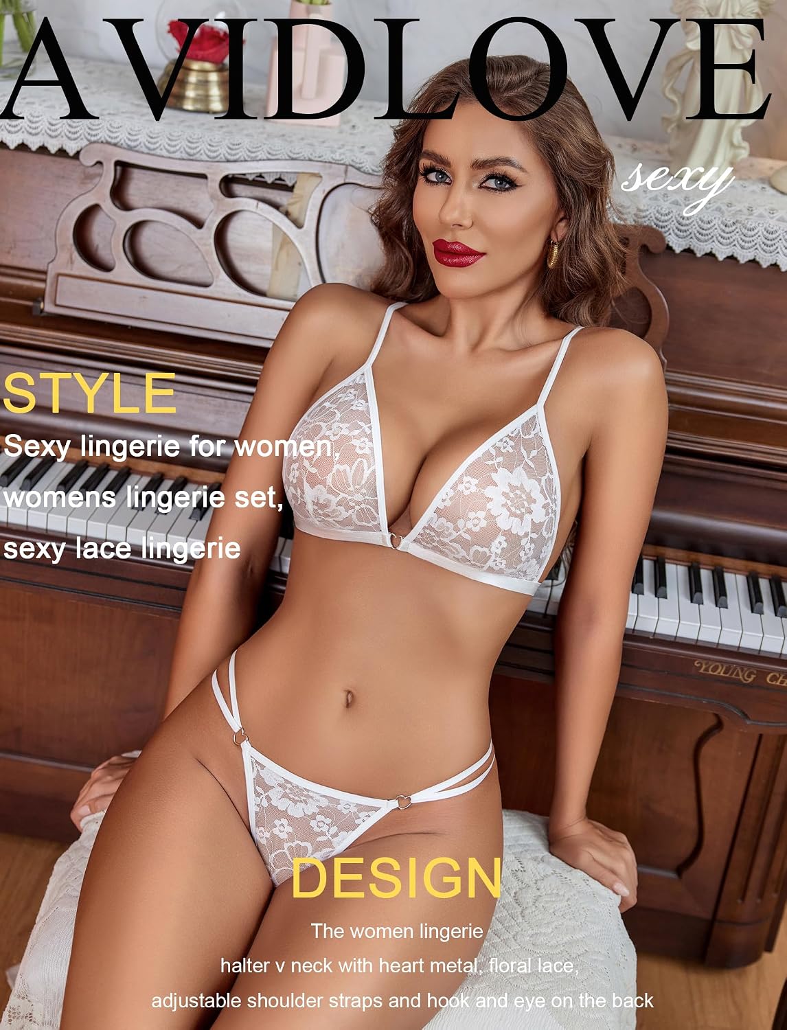 White Lace Bra & Thong Set detail