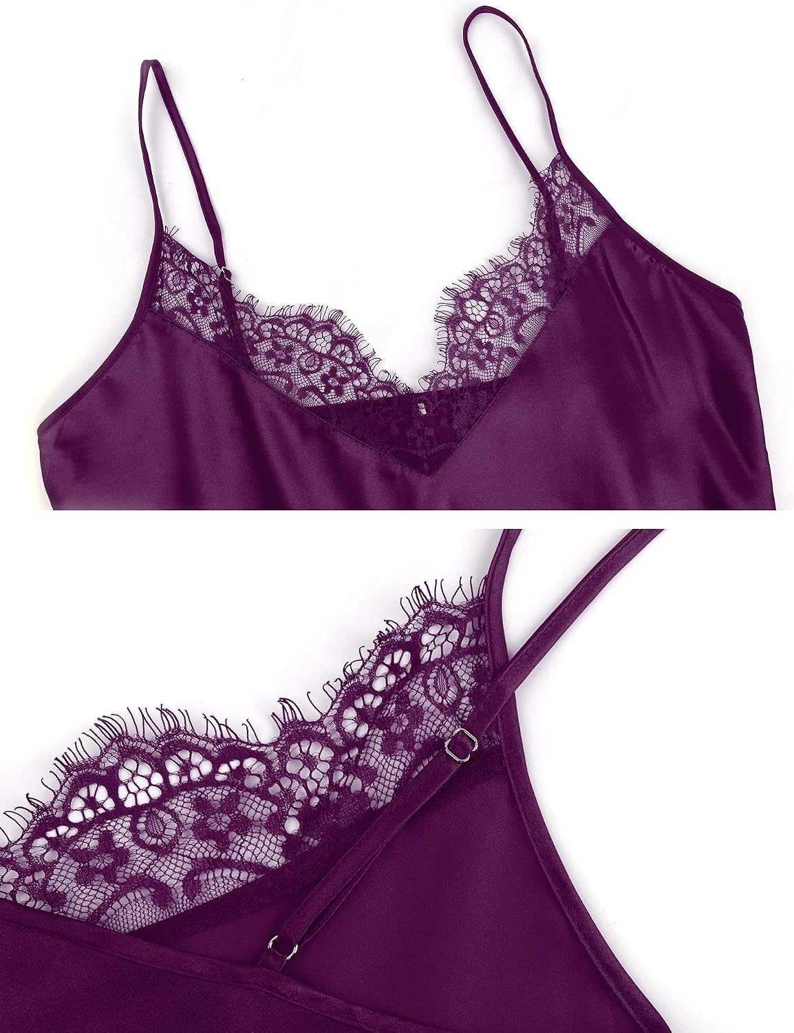 Deep Purple Satin Chemise Nightdress detail