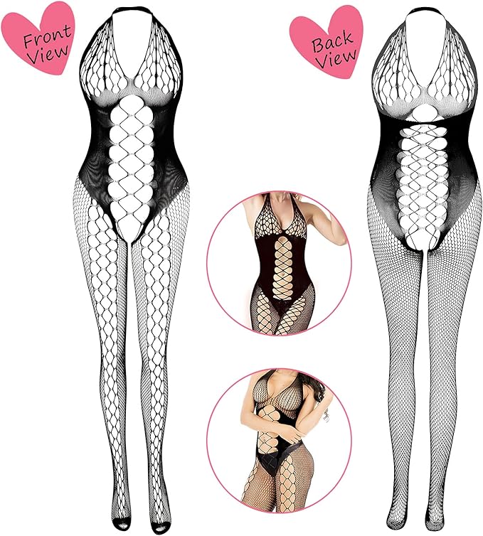 Fishnet Lingerie for Women Fishnet Bodysuit Lace Bodysuits Sexy Babydoll Nightwear (4 Pack)