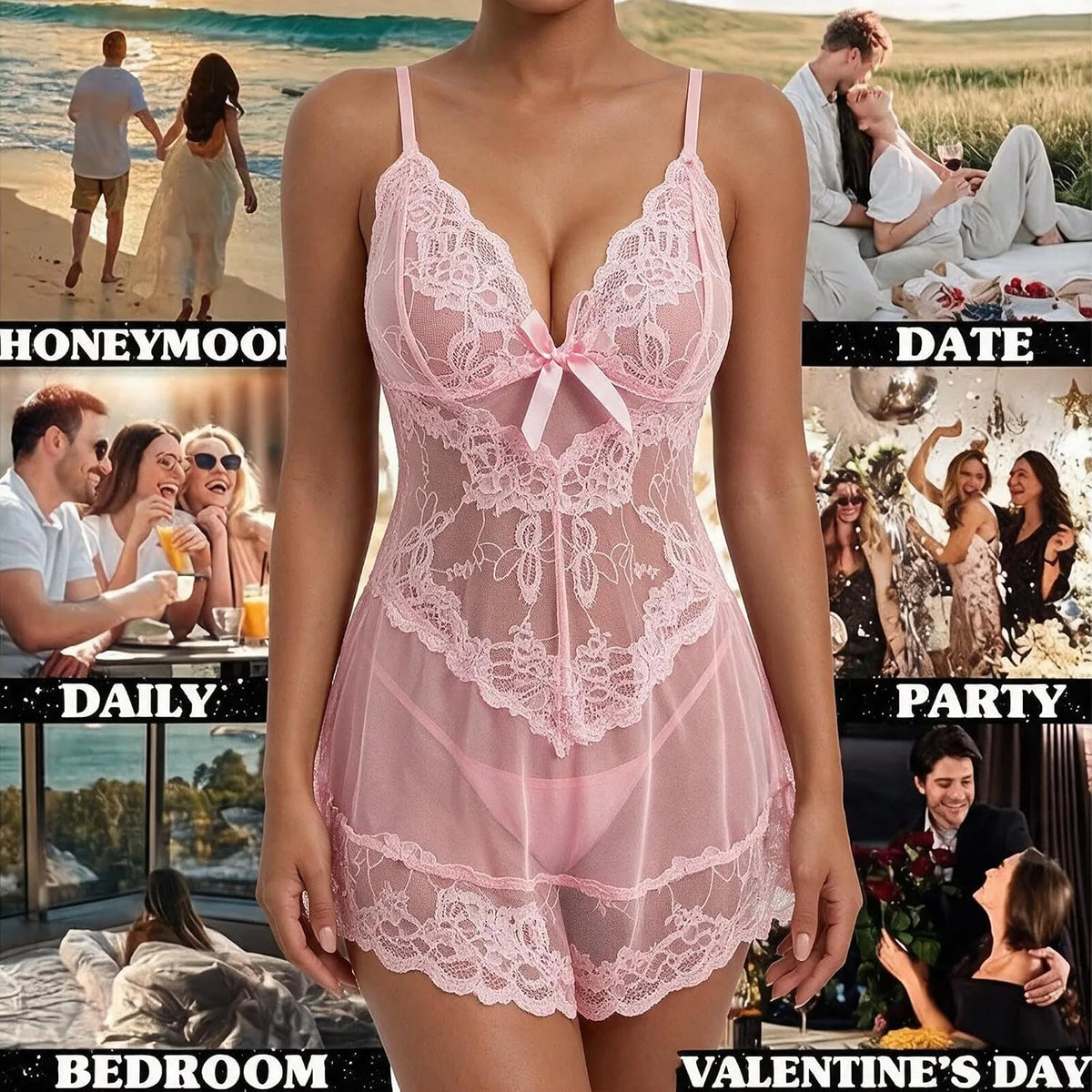 Pink Lace Babydoll Chemise detail