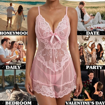 Pink Lace Babydoll Chemise detail