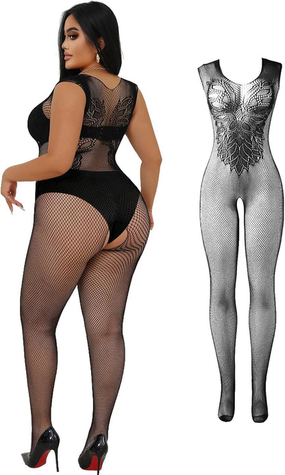 Back Wings Black Fishnet Bodystocking
