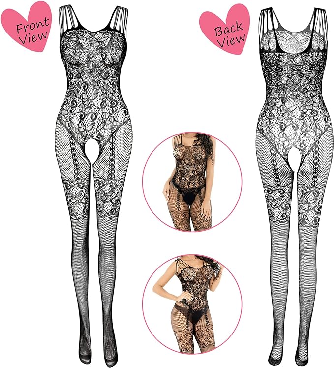 Fishnet Lingerie for Women Fishnet Bodysuit Lace Bodysuits Sexy Babydoll Nightwear (4 Pack)