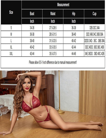 Lace Bra & Thong Set size chart