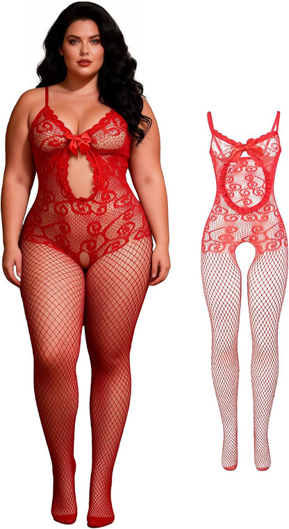 Fishnet Red Lace Bodystocking