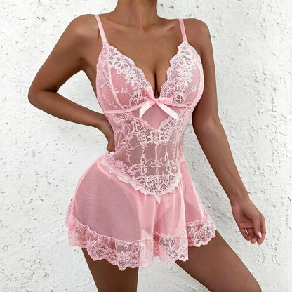 Pink Lace Babydoll Chemise detail