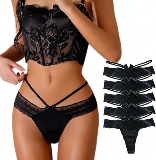Black (5-Pack) Lace-Trim Thongs