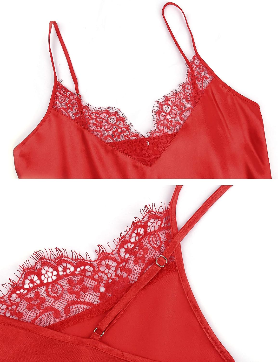 Red Satin Chemise Nightdress detail