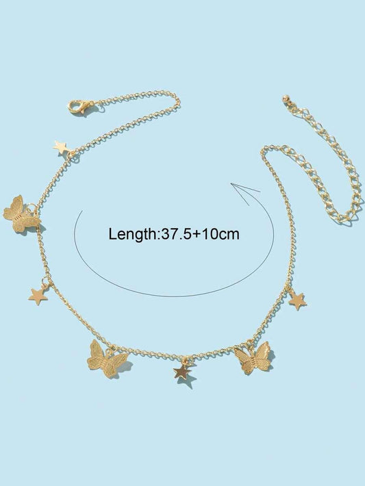 Gold butterfly and star necklace – alternate view