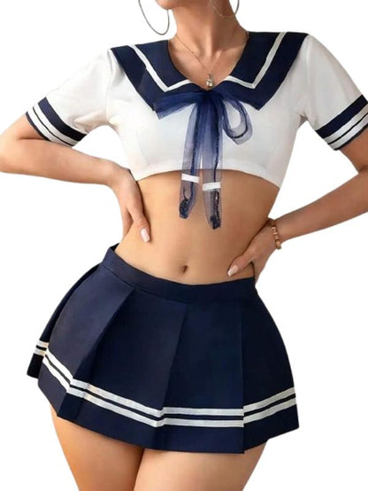 Laven & Ivory Cosplay School Uniform 3-Piece Set (Top, Pleated Skirt, G-String), Yuzu Party Outfit, Innocent Split Student Uniform, Suitable For Valentine's Day, Halloween, Kawaii Role Play Sailor Suit