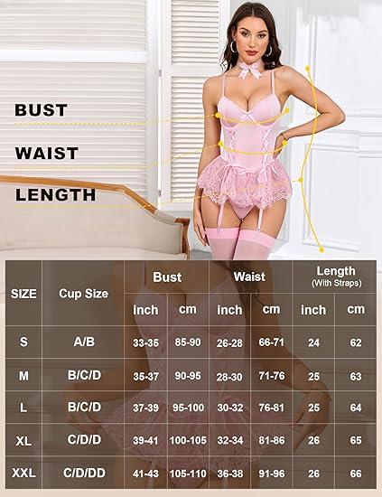 Laven & Ivory Black Lace Corset Babydoll Set with Choker & Stockings