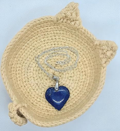 Lapis Lazuli Celestial Heart Necklace in 999 Fine Silver | Tarnish-Free Hand-Carved Gemstone Jewelry | Unique Gift for Partner