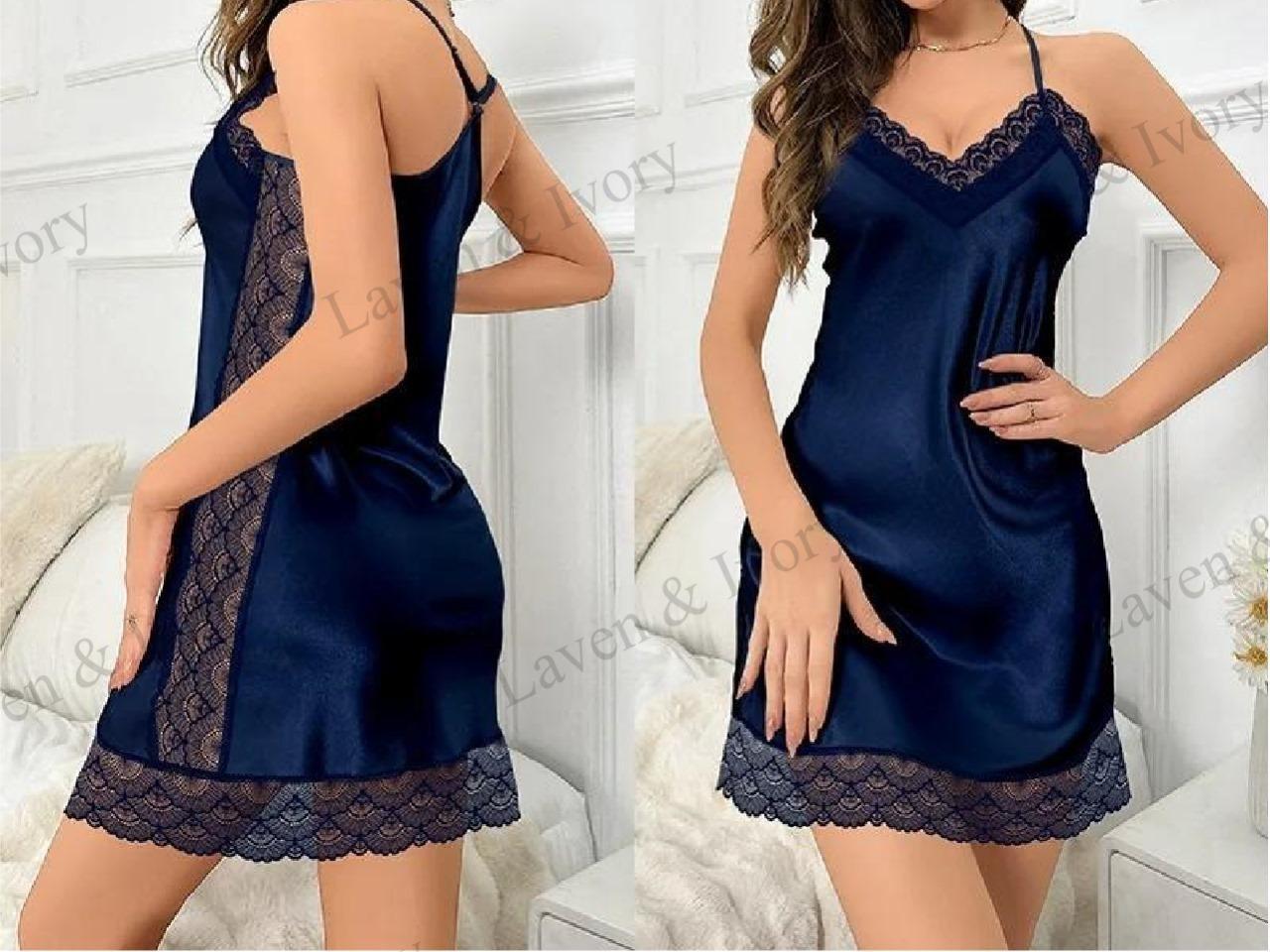 Laven & Ivory Satin Nightdress Lingerie for Women – Lace Slip Summer Sleepwear Gown