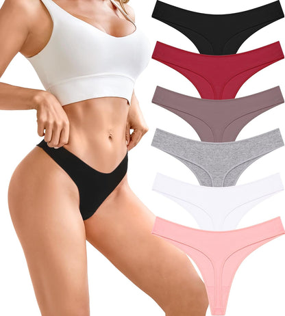 UK Underwear Women's Soft Cotton Thongs – 6 Pack, Breathable and Seamless Hipster Knickers, No VPL, Everyday Comfort