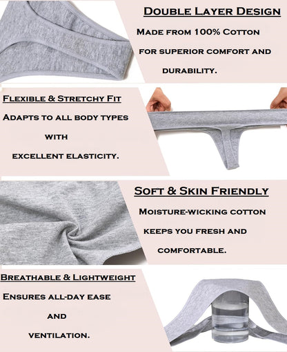 UK Underwear Women's Soft Cotton Thongs – 6 Pack, Breathable and Seamless Hipster Knickers, No VPL, Everyday Comfort