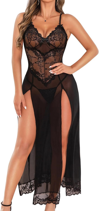 Laven & Ivory Lace Babydoll Nightwear for Women - Mesh Detail