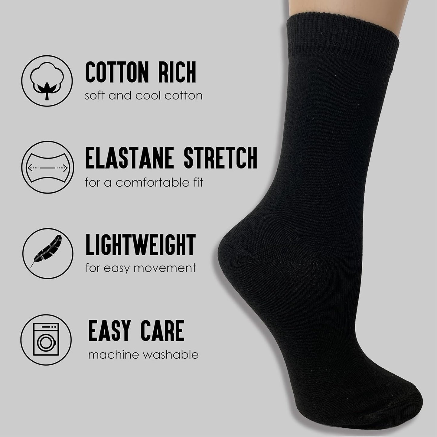 6 Pairs Ladies' Black Ankle Socks – Cotton-Rich, Breathable & Comfortable Everyday Work Socks (Size UK 4-8)