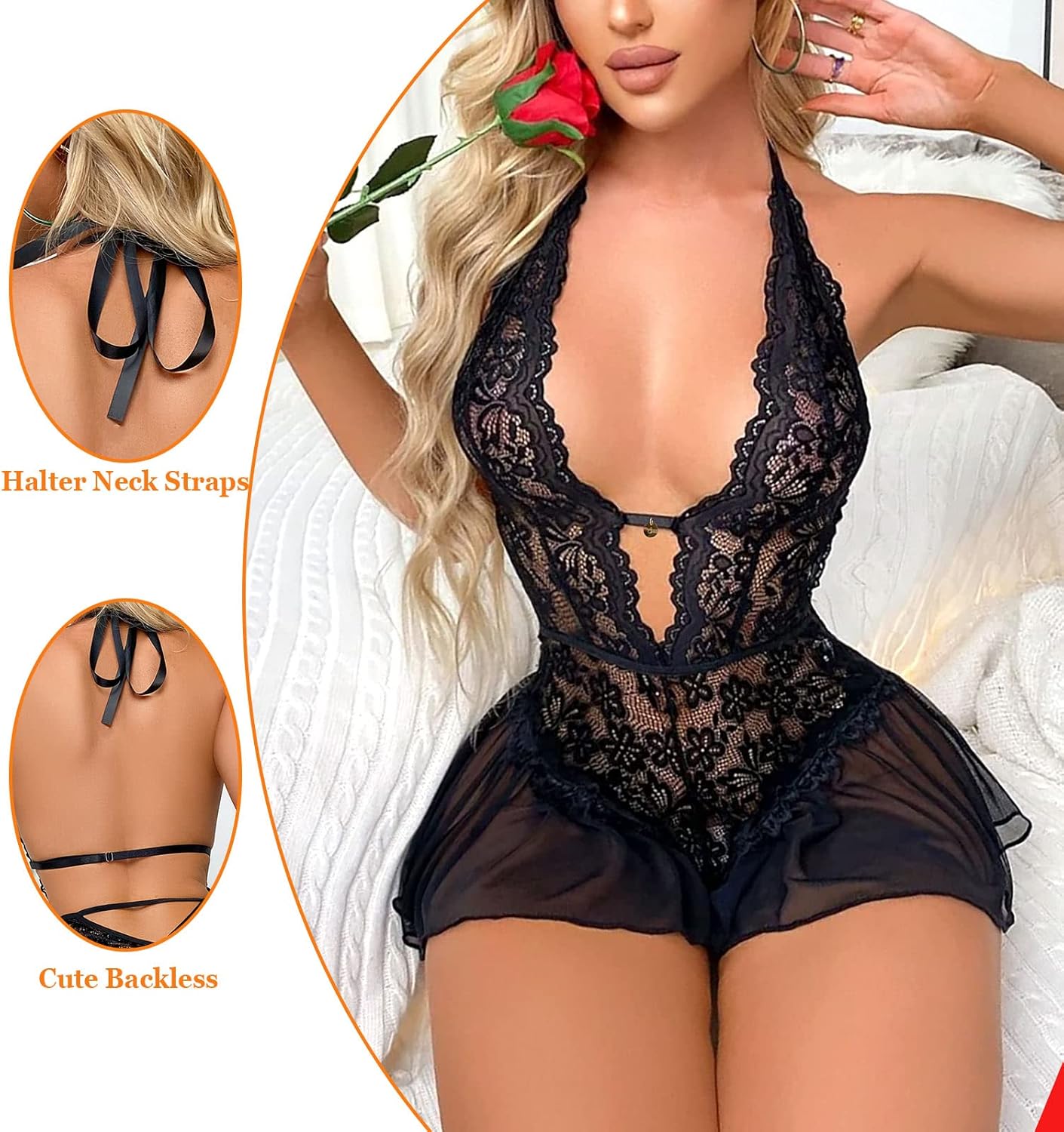 Laven & Ivory Lace Bodysuit for Women - One Piece Lingerie - Floral Lace