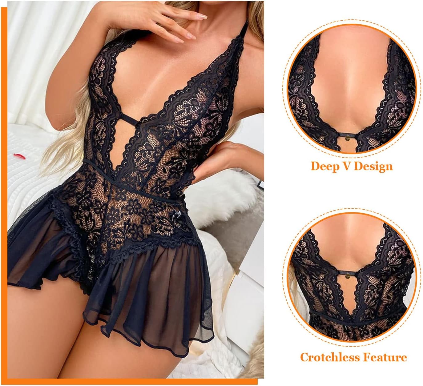Laven & Ivory Lace Bodysuit for Women - One Piece Lingerie - Floral Lace