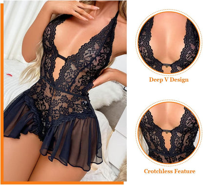 Laven & Ivory Lace Bodysuit for Women - One Piece Lingerie - Floral Lace
