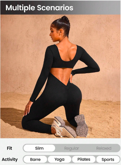 Women's Seamless Hollow Back Long Sleeve Jumpsuit – High Waisted Yoga Catsuit for Fitness & Studio | Stretchy, Backless Activewear