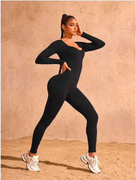 Women's Seamless Hollow Back Long Sleeve Jumpsuit – High Waisted Yoga Catsuit for Fitness & Studio | Stretchy, Backless Activewear