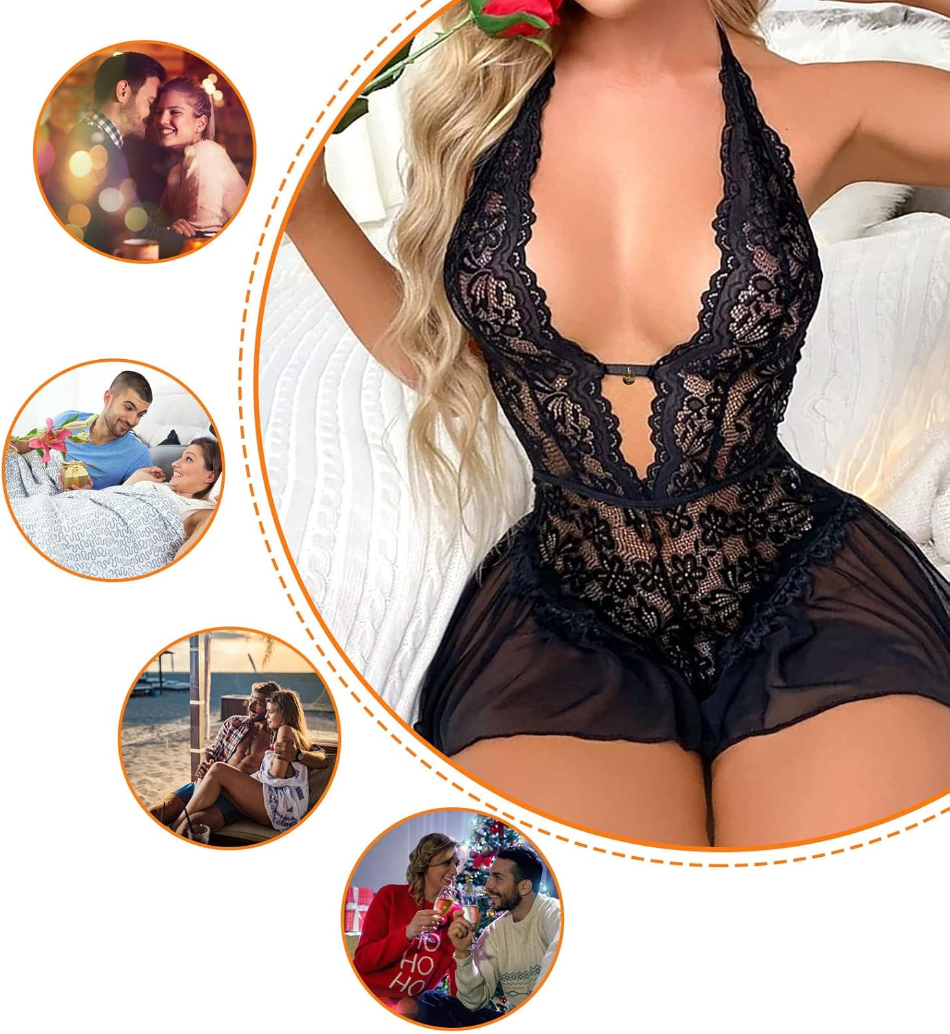 Laven & Ivory Lace Bodysuit for Women - One Piece Lingerie - Floral Lace
