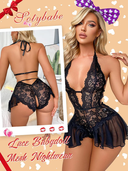 Laven & Ivory Lace Bodysuit for Women - One Piece Lingerie - Floral Lace