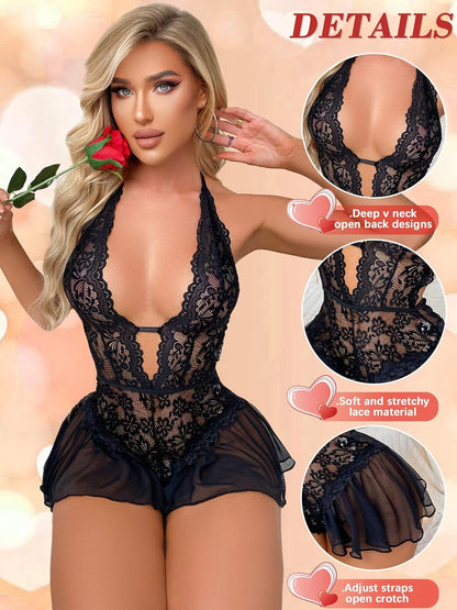 Laven & Ivory Lace Bodysuit for Women - One Piece Lingerie - Floral Lace
