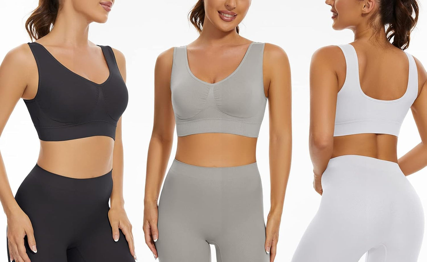 3-Pack Seamless Wirefree Racerback Sports Bras for Women – Medium Impact Yoga Bra with Removable Pads | Inclusive Sizes S-4XL