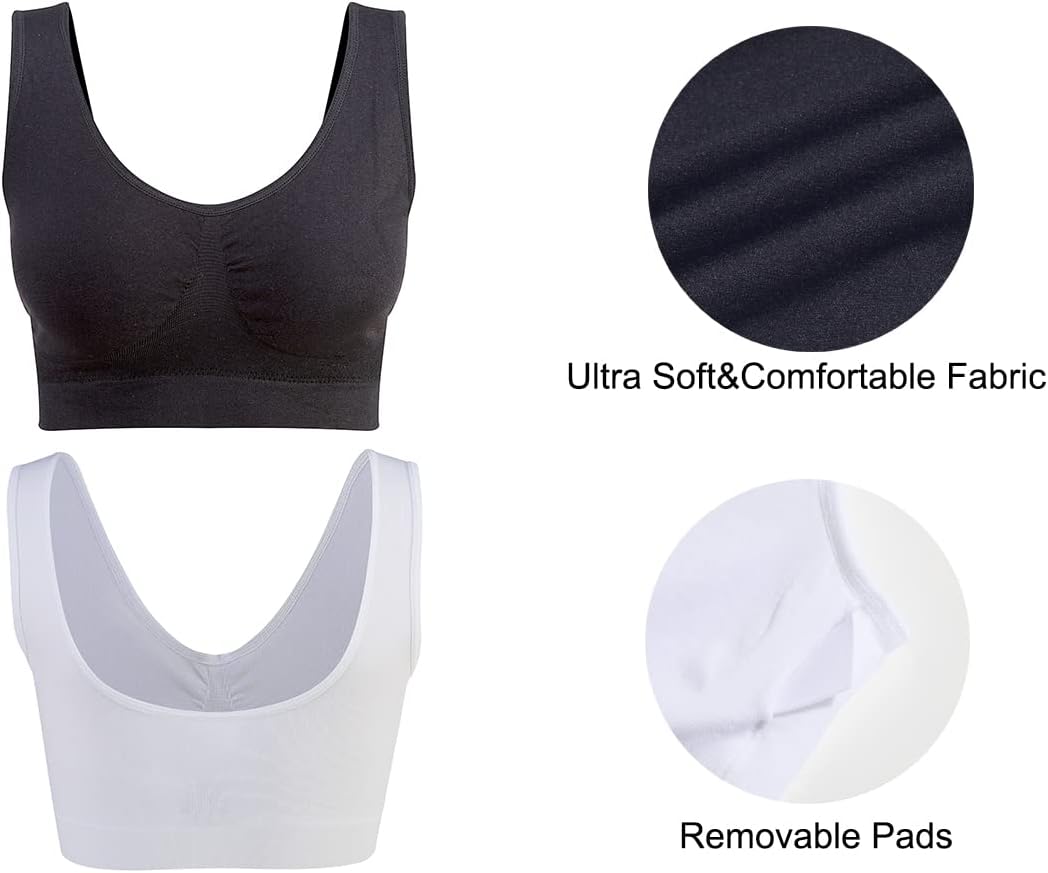 3-Pack Seamless Wirefree Racerback Sports Bras for Women – Medium Impact Yoga Bra with Removable Pads | Inclusive Sizes S-4XL