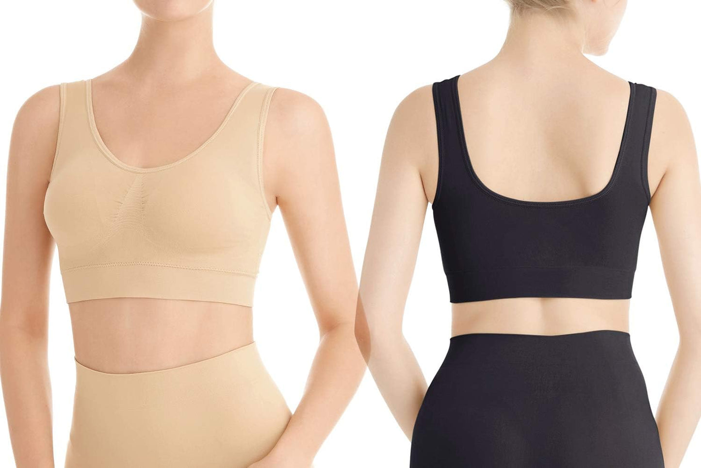 3-Pack Seamless Wirefree Racerback Sports Bras for Women – Medium Impact Yoga Bra with Removable Pads | Inclusive Sizes S-4XL