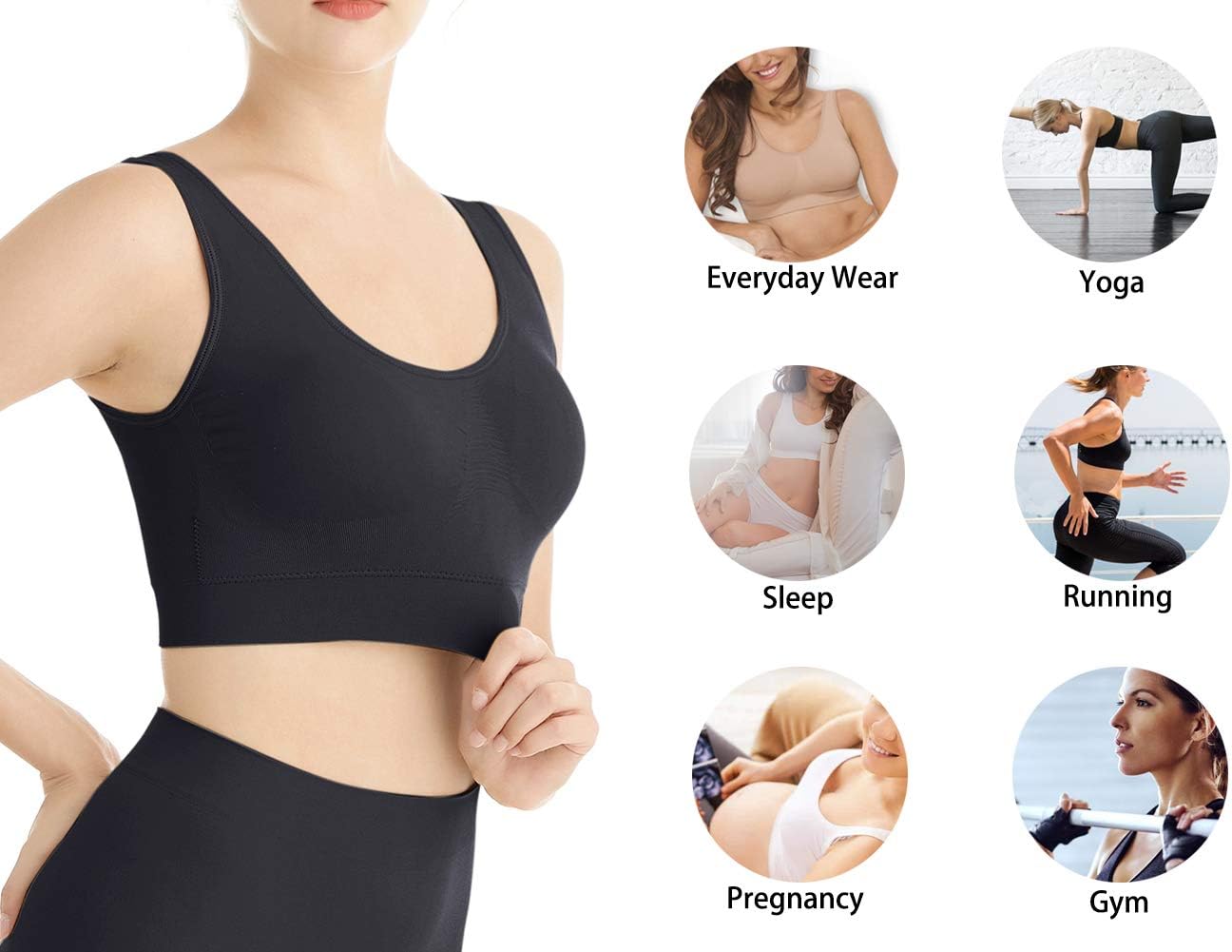 3-Pack Seamless Wirefree Racerback Sports Bras for Women – Medium Impact Yoga Bra with Removable Pads | Inclusive Sizes S-4XL