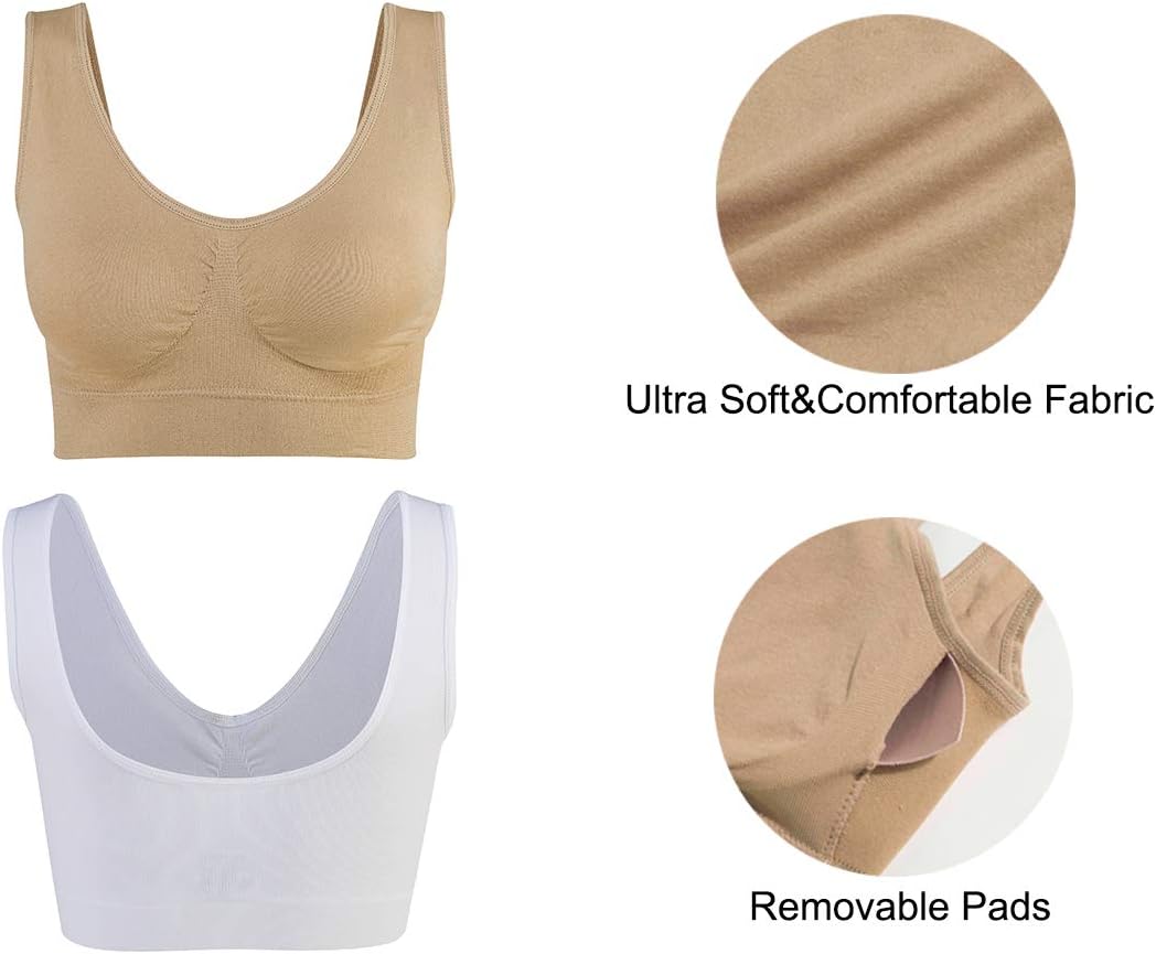3-Pack Seamless Wirefree Racerback Sports Bras for Women – Medium Impact Yoga Bra with Removable Pads | Inclusive Sizes S-4XL