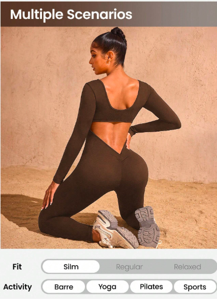 Women's Seamless Hollow Back Long Sleeve Jumpsuit – High Waisted Yoga Catsuit for Fitness & Studio | Stretchy, Backless Activewear