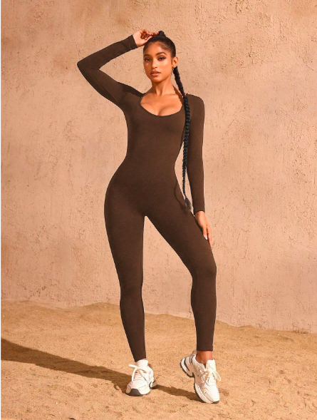 Women's Seamless Hollow Back Long Sleeve Jumpsuit – High Waisted Yoga Catsuit for Fitness & Studio | Stretchy, Backless Activewear