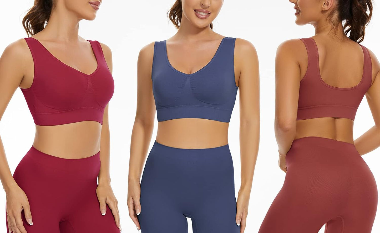 3-Pack Seamless Wirefree Racerback Sports Bras for Women – Medium Impact Yoga Bra with Removable Pads | Inclusive Sizes S-4XL