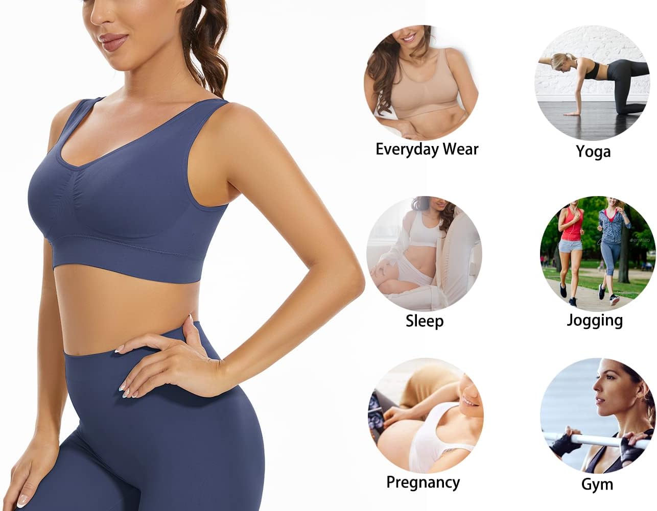 3-Pack Seamless Wirefree Racerback Sports Bras for Women – Medium Impact Yoga Bra with Removable Pads | Inclusive Sizes S-4XL