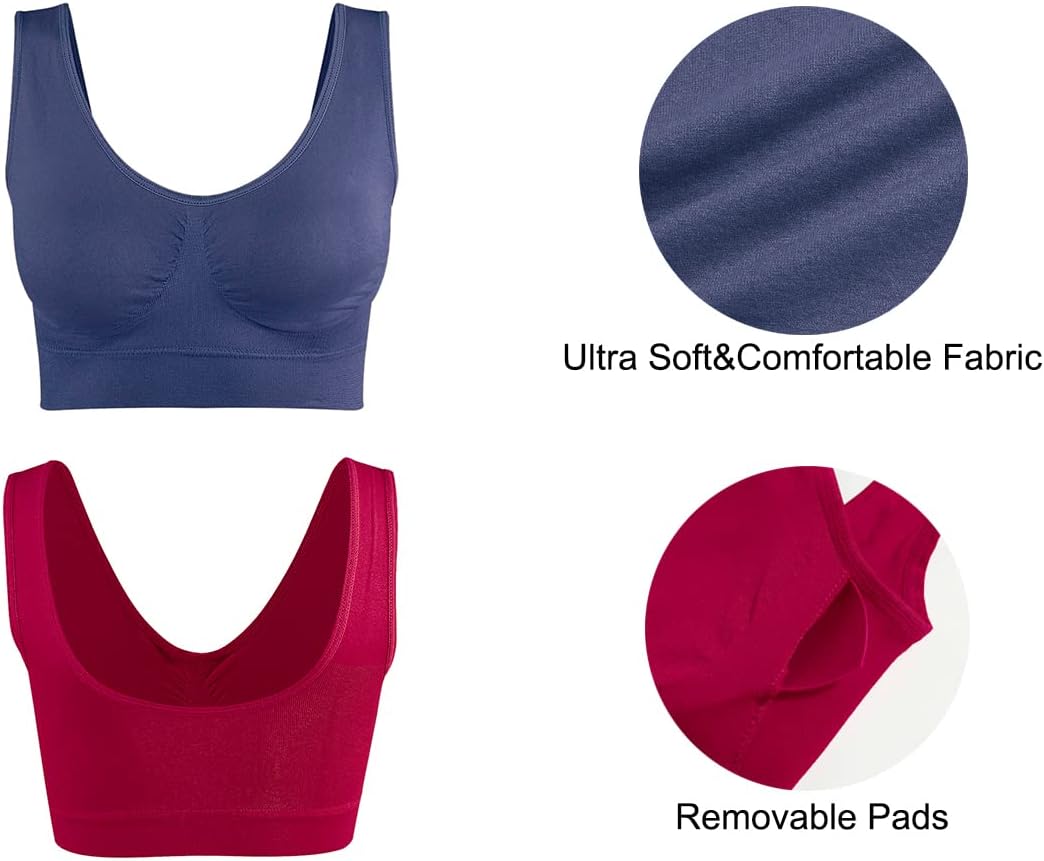 3-Pack Seamless Wirefree Racerback Sports Bras for Women – Medium Impact Yoga Bra with Removable Pads | Inclusive Sizes S-4XL