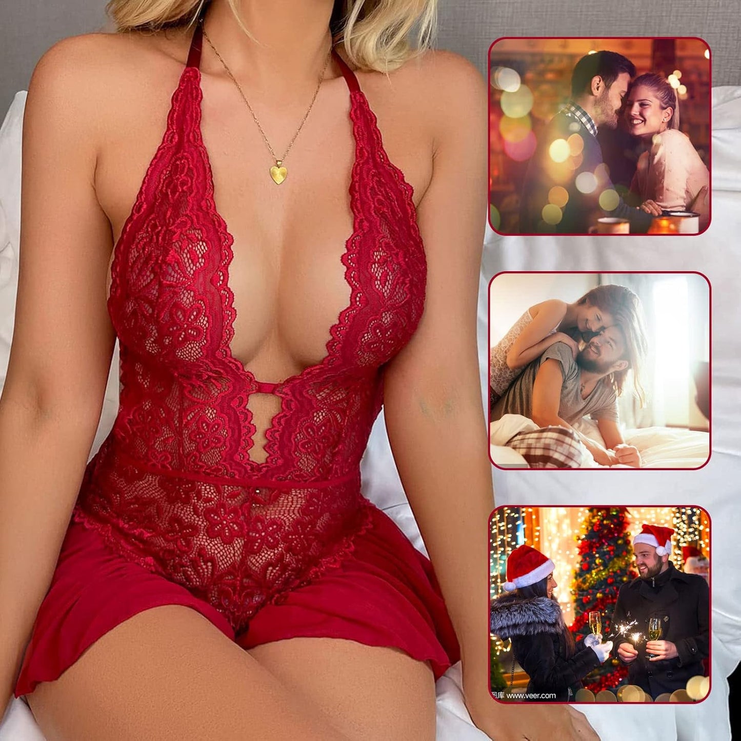 Laven & Ivory Lace Bodysuit for Women - One Piece Lingerie - Floral Lace